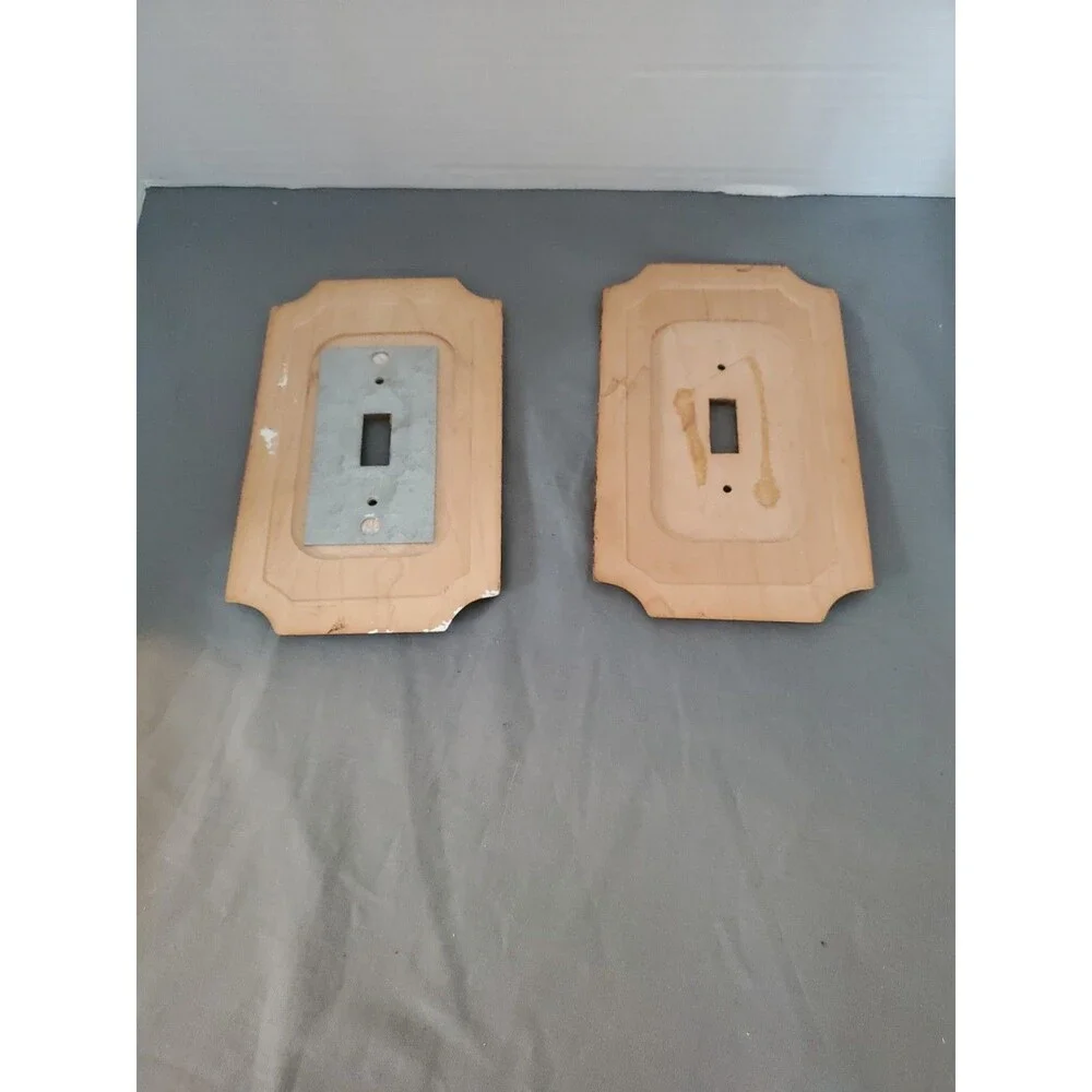 2 Vintage 1977 MCM Wood Eagle Pine Trees Forest Single-Light Switch Plate LN